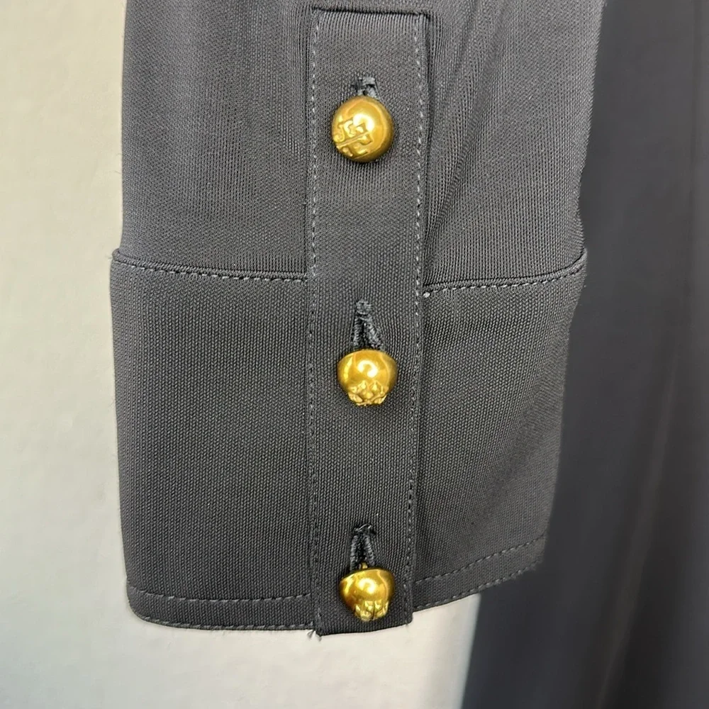 Tory Burch Foster Ruffle Hem Shift Dress Long Sleeve‎ Black Size Medium